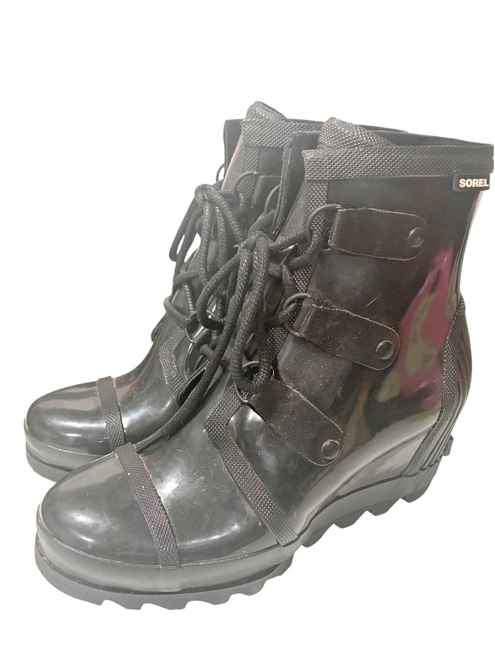 Sorel Joan Wedge Heel Waterproof Rain Boots Black Women's Size 10